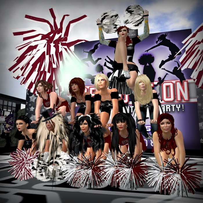 The domme cheer squad with pom-poms