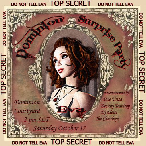 Surprise party invitation marked Top Secret, Do Not Tell Eva